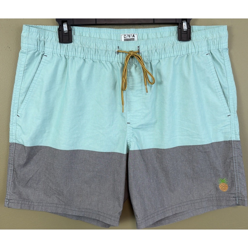 C/Y/A  Drawstring Swim Trunks Shorts Blue And Gray COLOR BLOCK Men's Size XL NEW